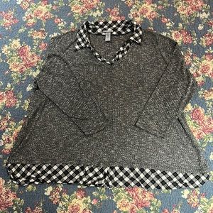 Catherine’s 3x black and white two layer look shirt.